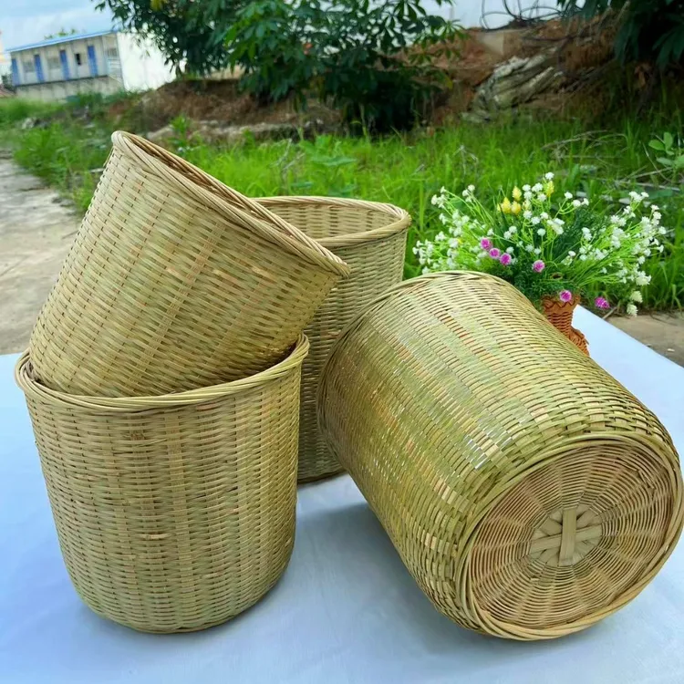 竹编收纳桶竹青篮子手工编织厨房收纳广西加大绿色环保家庭生活