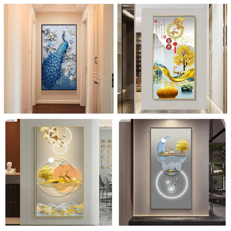 玄关装饰画晶瓷画走廊挂画竖版过道墙画入户画轻奢装饰画