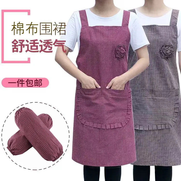 立体花棉布围裙简约成人做饭家用女护衣防油污韩版可爱工作服透气