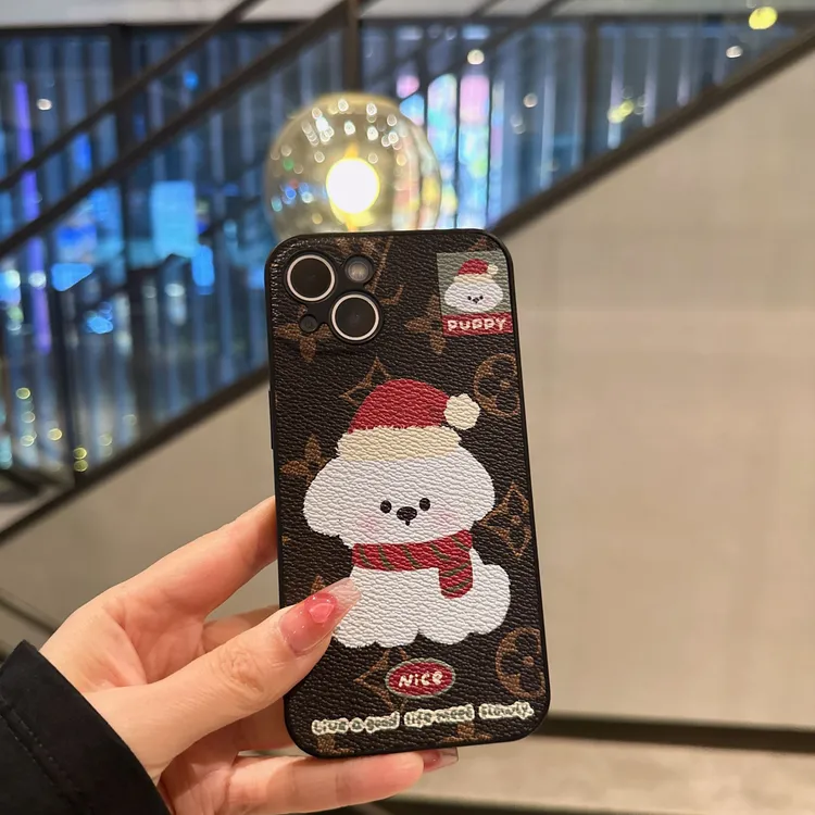 适用于苹果13-16Promax潮牌贴皮卡通圣诞帽小狗手机壳14/15/16