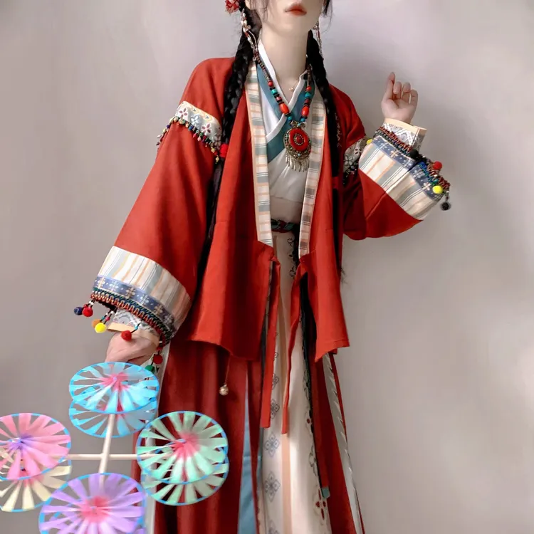 捌伍柒原创红不拉叽汉服女汉元素日常改良唐制魏晋风春季汉服套装