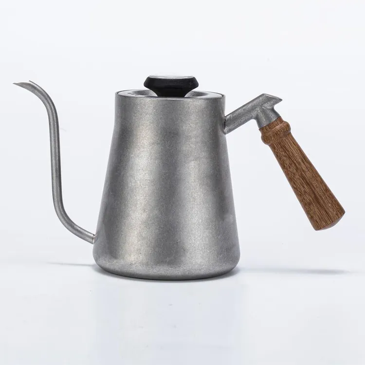 复古手冲咖啡壶带温控304不锈钢木柄细口长嘴挂耳咖啡手冲壶户外
