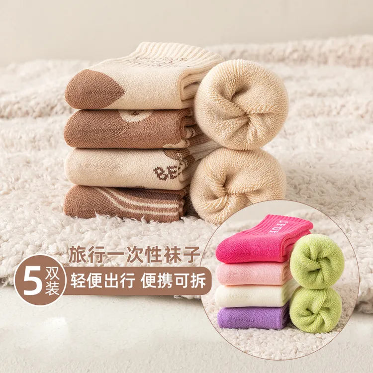 宝宝一次性袜子秋冬加厚毛圈袜加绒日抛袜男童棉中筒袜女童棉袜潮