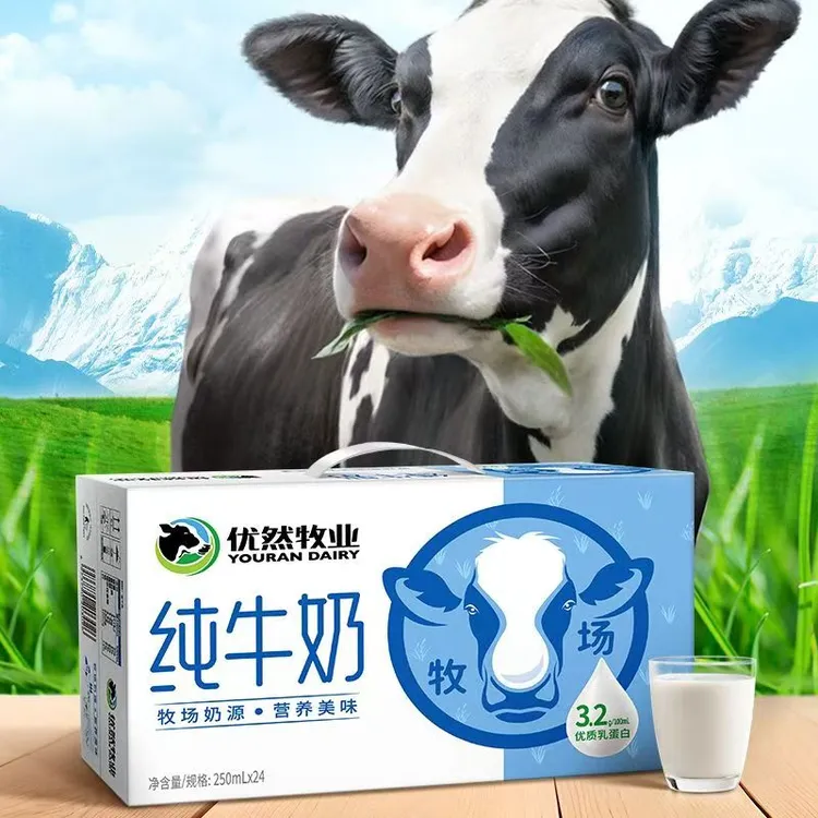 优然牧业9月下旬新日期纯牛奶250ml*24盒原味常温全脂营养早餐奶