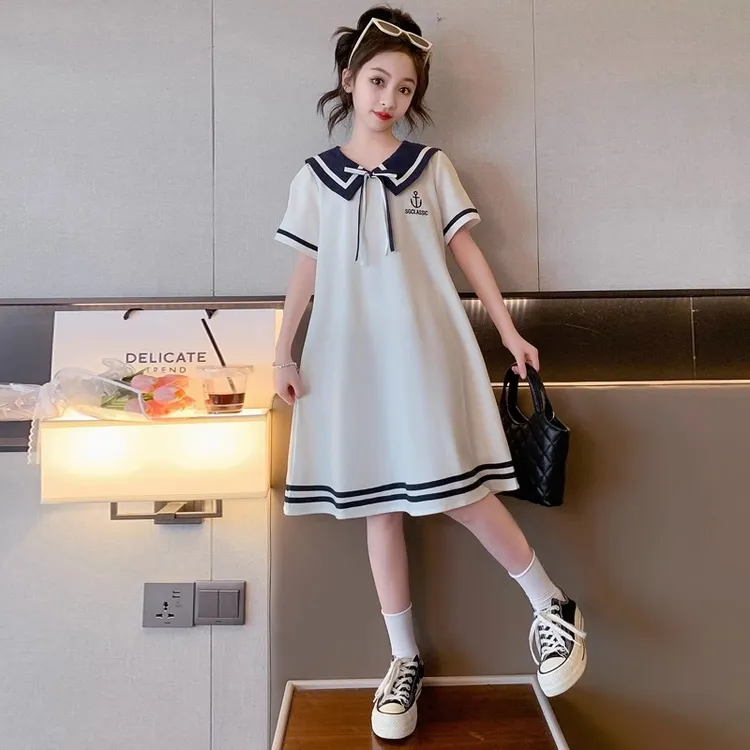 女童夏季连衣裙2025新款洋气中大童网红夏装学院风儿童女孩T裙子