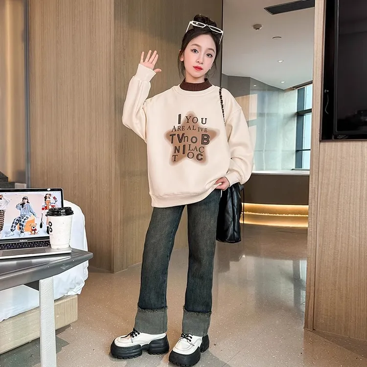 女童加绒卫衣2025新款女孩冬季儿童一体绒童装大童秋冬款加厚上衣