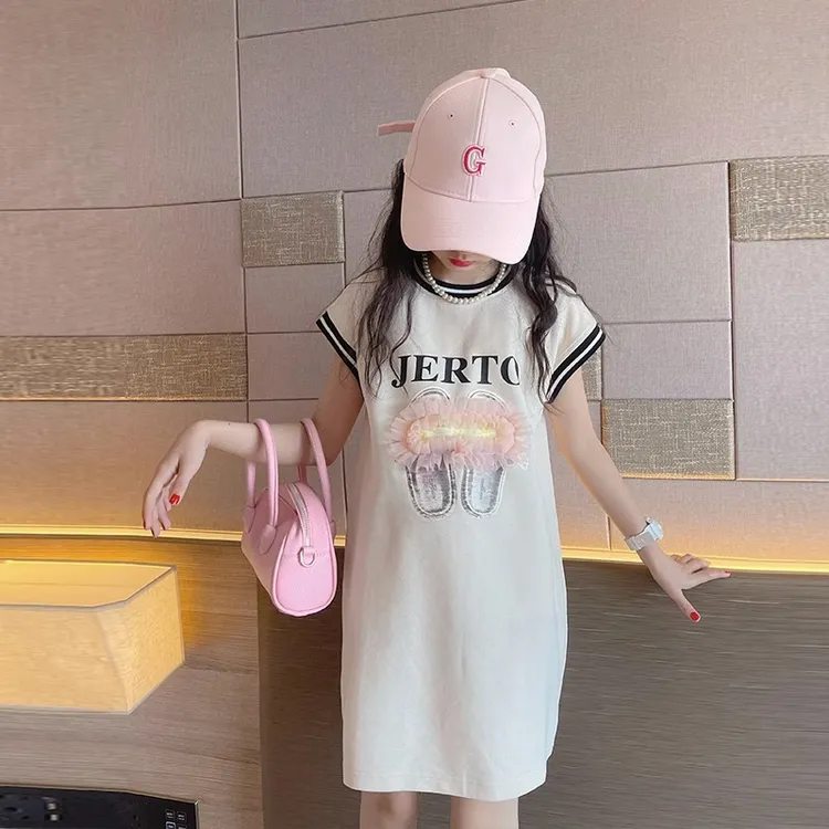 女童夏装T恤裙2025新款洋气儿童网红连衣裙中大童夏季中长款裙子t