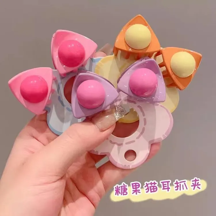 儿童甜美猫耳小抓夹圆圈发夹弹簧夹无痕夹子边夹发饰卡简约商品图