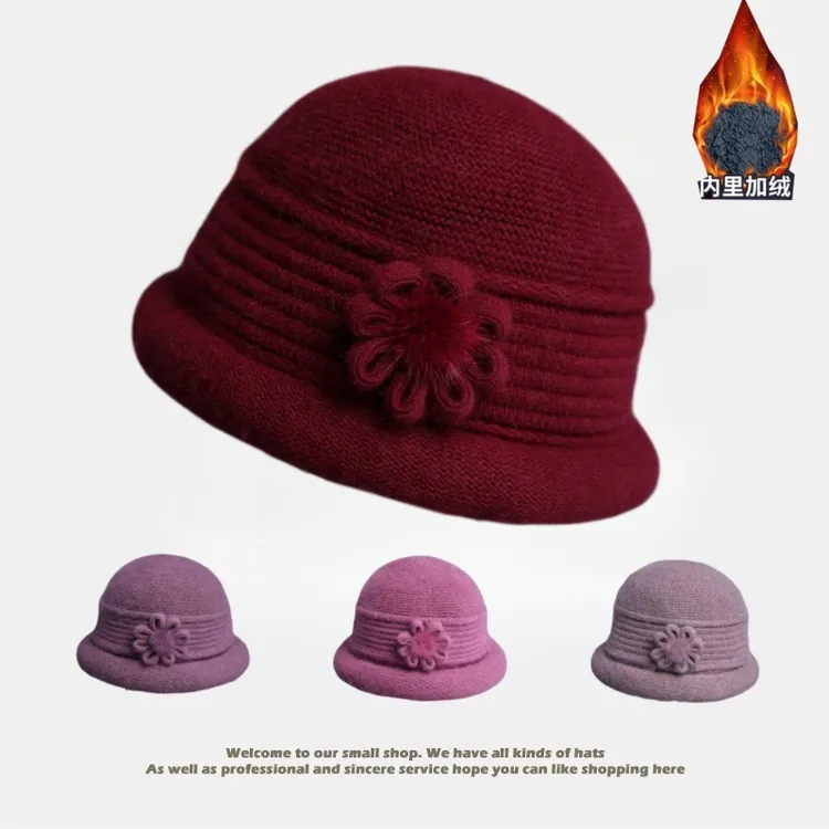 冬天老年人帽子送奶奶加绒厚保暖防寒厚毛线帽中老年妈妈新年棉帽