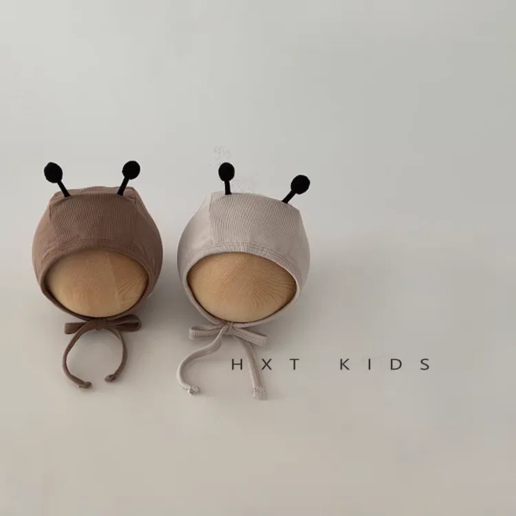 婴儿护耳帽春秋季洋气超萌可爱小触角系带帽子3月小月龄宝宝胎帽6