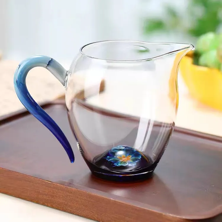 高硼硅超透玻璃公道杯高端分茶器彩色底朱茶海耐热高档