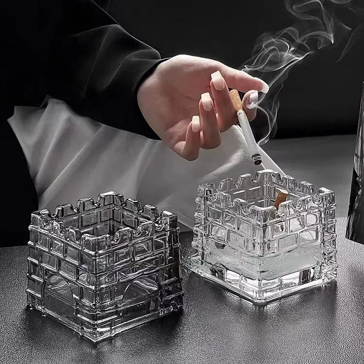 ins高级长城城堡烟灰缸轻奢家用客厅摆件创意玻璃防飞烟缸办公室