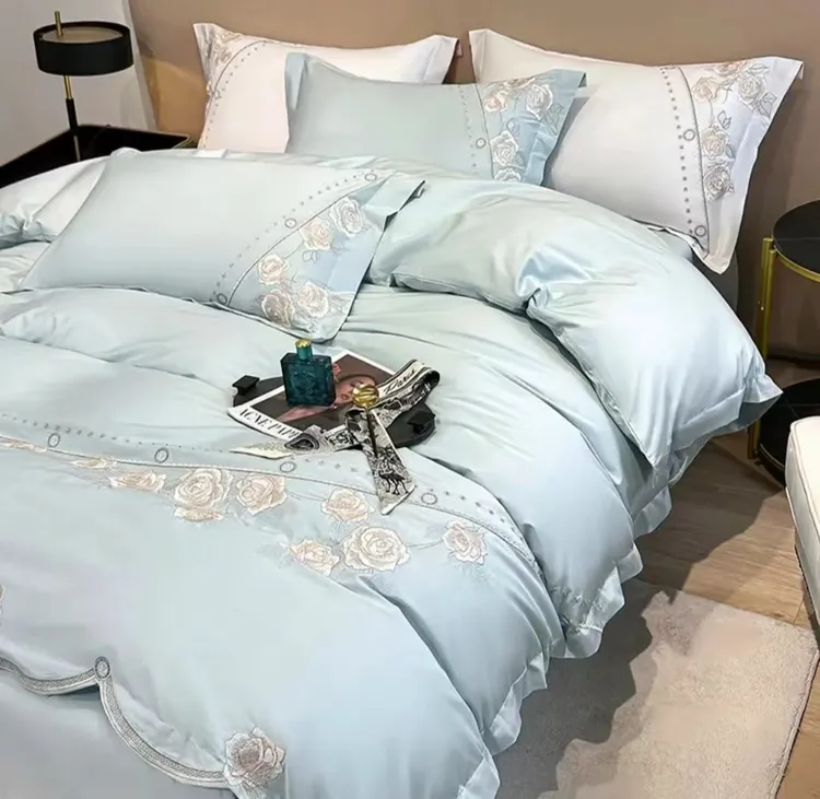 【霓微】纯棉全棉高端柔软亲肤轻奢时尚四件套刺绣高档双人床上用品