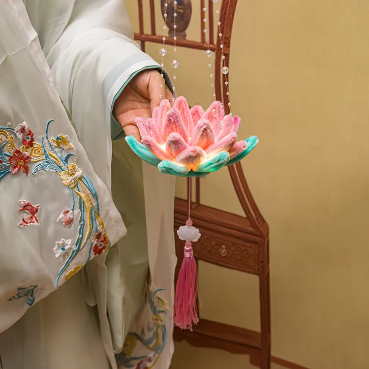 扭扭棒荷花灯手工花diy材料包创意编织莲花灯毛绒中秋节手提灯笼