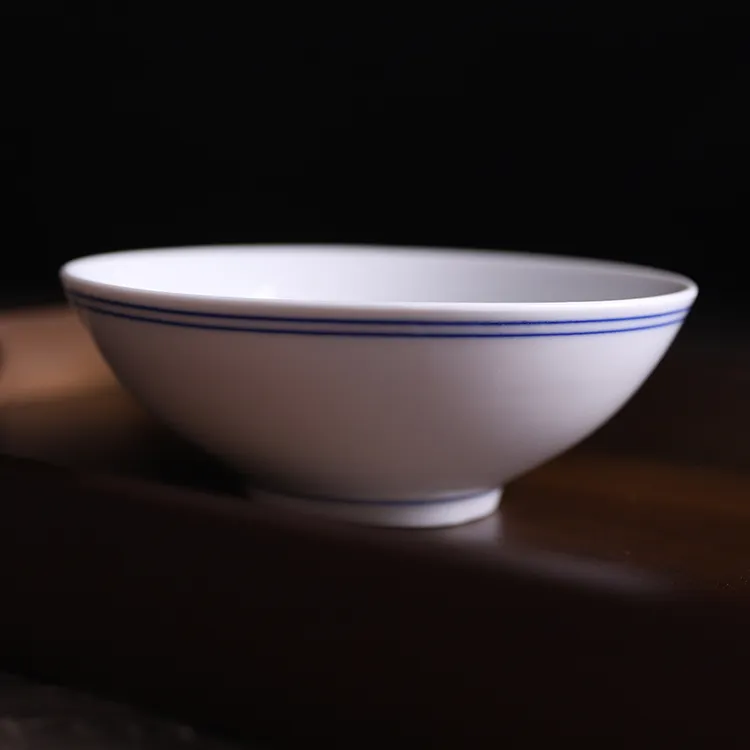 景德镇高温瓷中式简约传统蓝边碗家用釉下彩单个圆形中国风汤面碗