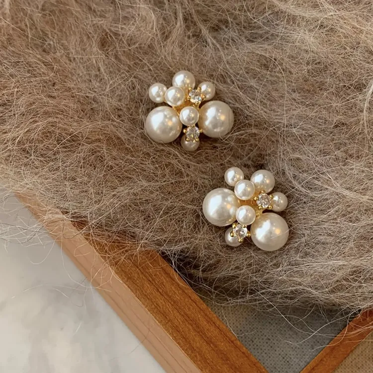 铜合金耳饰 轻奢烟花珍珠耳钉2025新款小众复古耳饰气质百搭