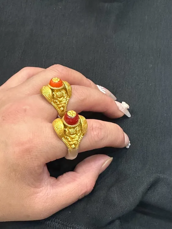 黄铜莫桑石戒指 藏地吉祥神鸟金色新款戒指小号