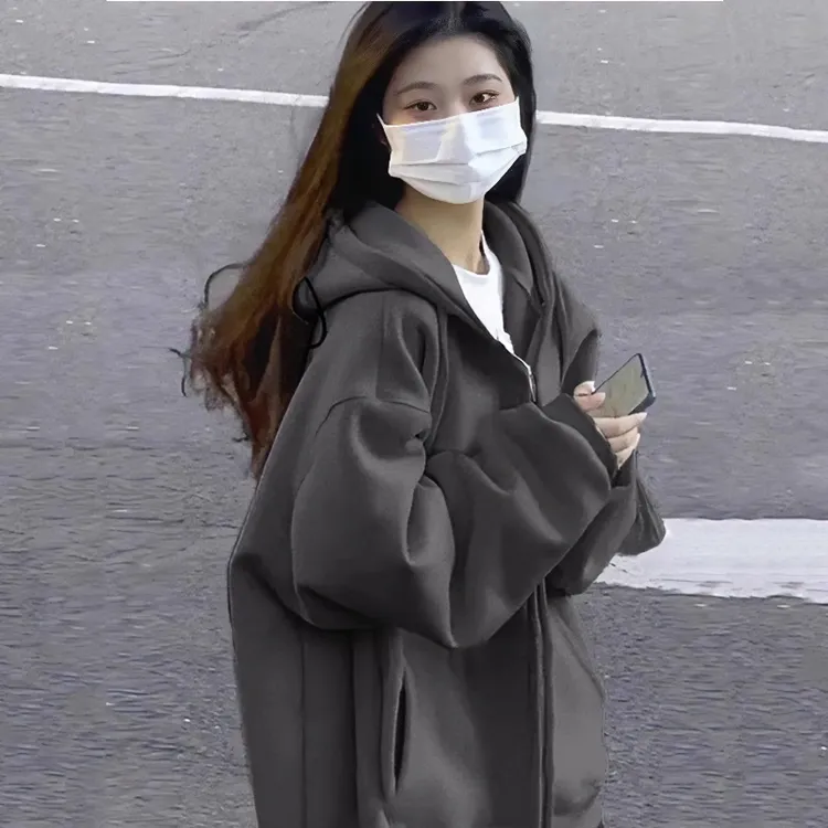 加肥加大码300斤重磅开衫卫衣女秋冬季加绒加厚宽松拉链连帽外套
