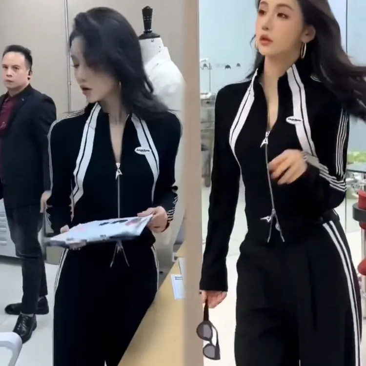 盐系炸街休闲运动套装女2025春秋新款高级感立领上衣阔腿裤两件套