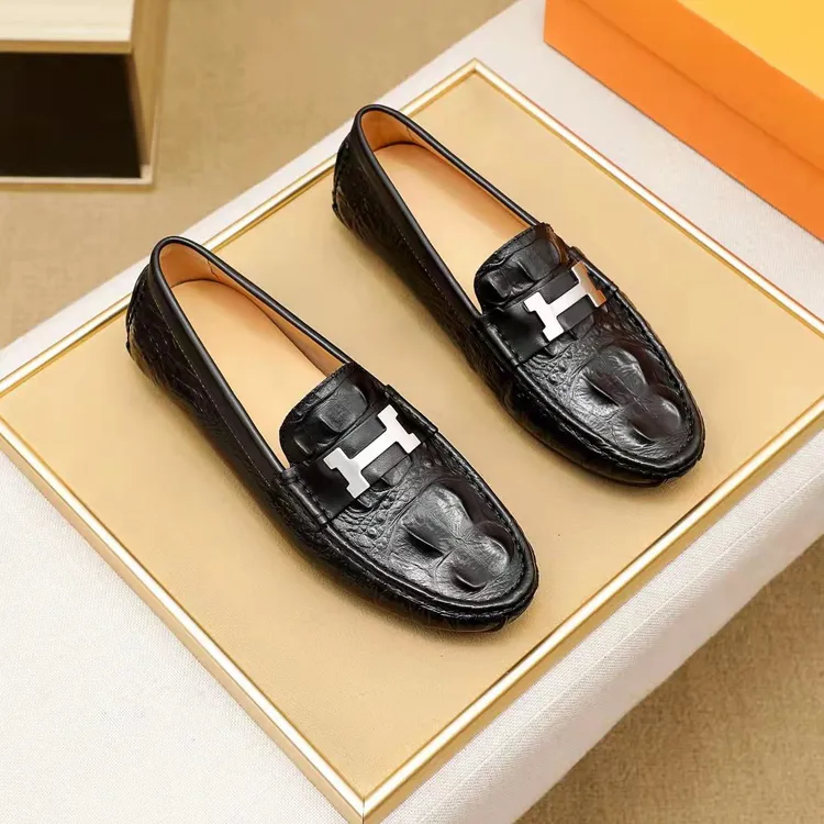 欧洲站英伦男鞋一脚蹬豆豆鞋轻奢潮男时尚百搭牛皮鳄鱼纹休闲皮鞋