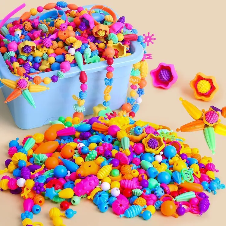 儿童无绳百变波普珠串珠玩具不用绳子手工DIY女孩益智手链穿珠