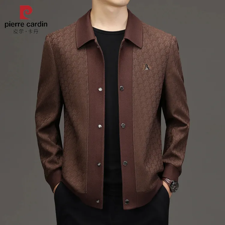 皮尔卡丹秋冬新款男士时尚翻领时尚夹克中年休闲潮流百搭舒适外套