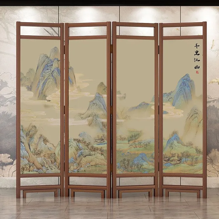 2024款新中式入户实木屏风隔断客厅折叠移动装饰房间现代仿古折屏