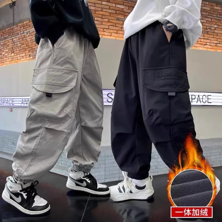 儿童裤子男女童工装裤2024秋冬季新款中大童宽松洋气潮酷款