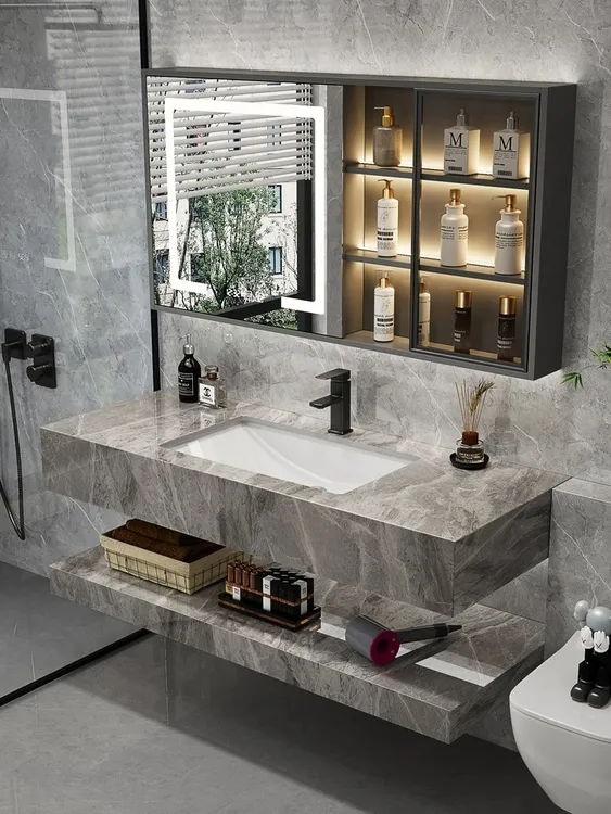 现代简约岩板浴室柜洗手盆柜组合卫生间一体陶瓷盆洗漱台洗脸盆池