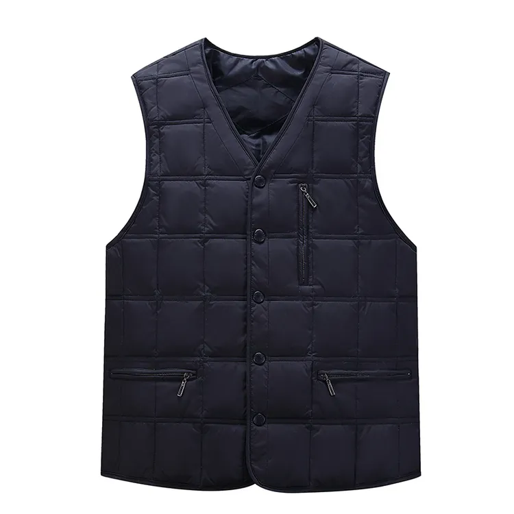 中老年羽绒马甲男秋冬新款轻薄保暖V领爸爸装居家背心坎肩内穿