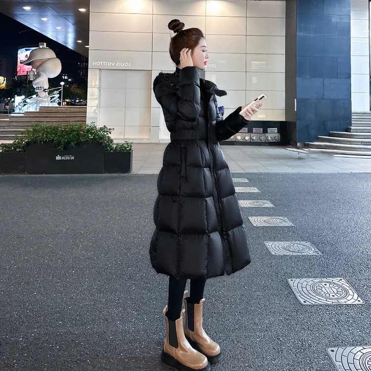 黑色长款羽绒服女2025新款爆款收腰过膝显瘦高贵上档次白鸭绒外套
