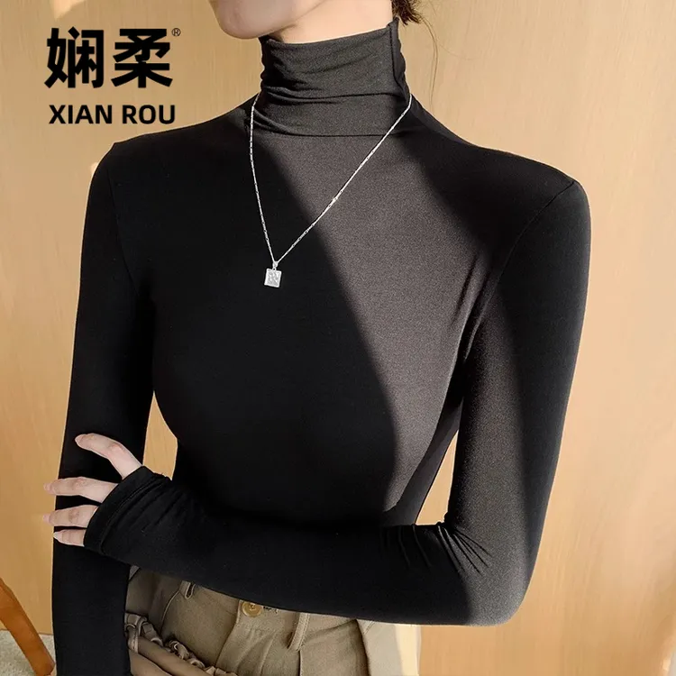  黑色高领打底衫女内搭早春秋冬季紧身2025新款长袖修身洋气上衣