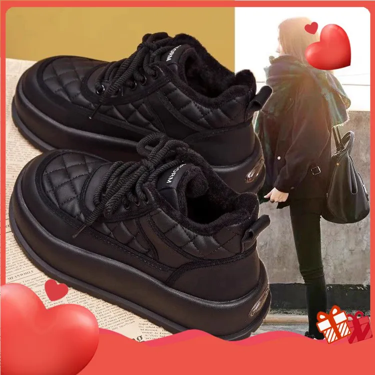厚底雪地靴女加绒加厚2024新款冬季女鞋子保暖棉鞋高帮东北棉短靴