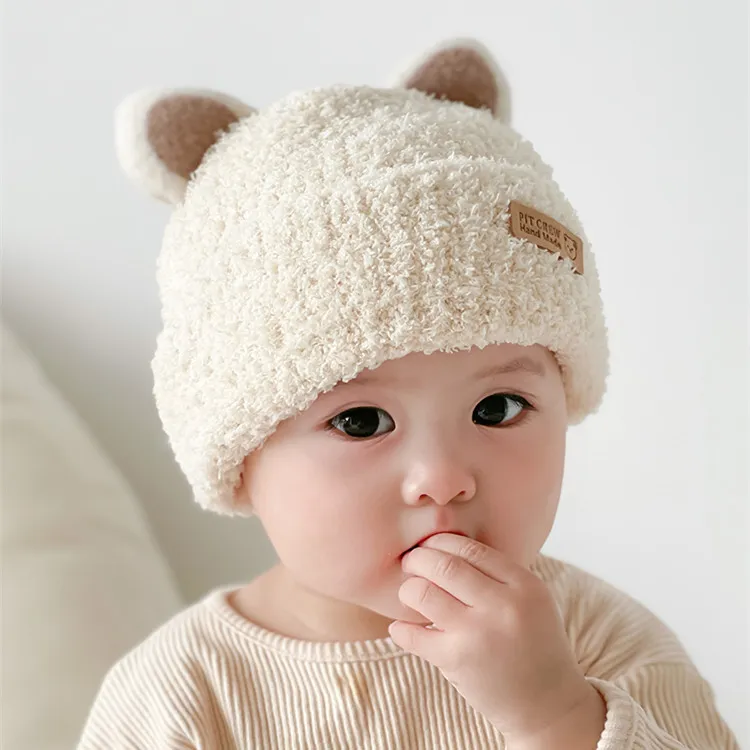 宝宝帽子冬季韩版男女童婴儿毛绒帽针织保暖护耳秋冬款儿童毛线帽