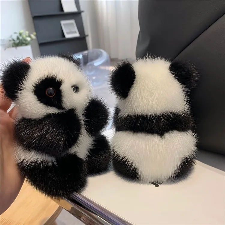 可爱熊猫仿水貂毛毛小香风长毛女包挂件书包挂饰百搭熊猫卡通挂件