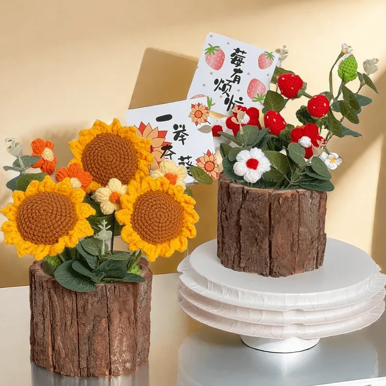 一举夺魁针织diy手工编织花仿真向日葵毛线花中高考毕业季送礼物