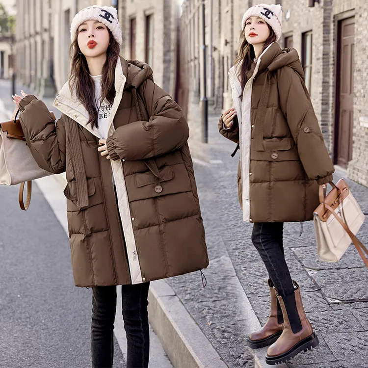 美拉德中长款羽绒服女冬季2024新款宽松欧货超好看加厚设计感外套