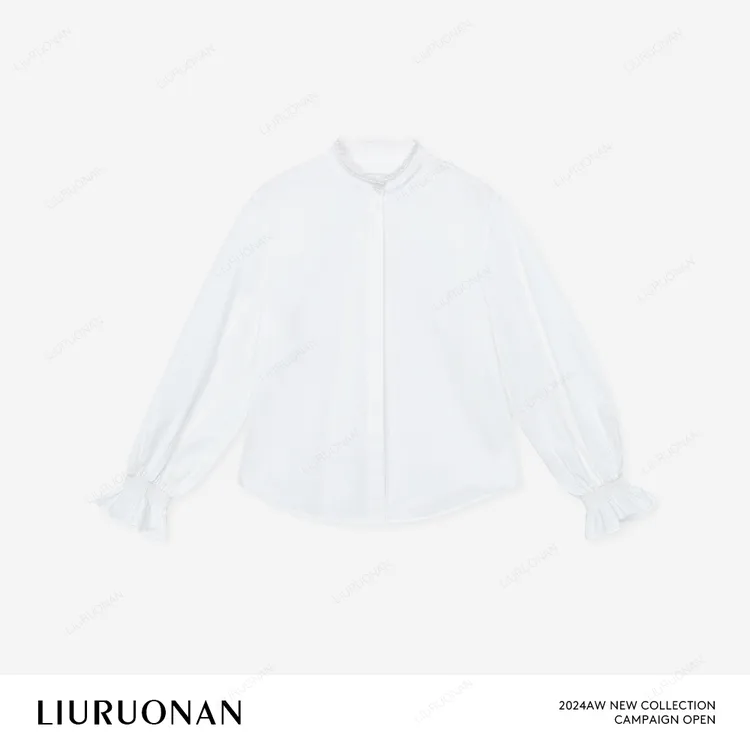 LIURUONAN 24AW【巴洛克】纯棉长袖衬衫秋冬新款木耳花边衬衣白上衣