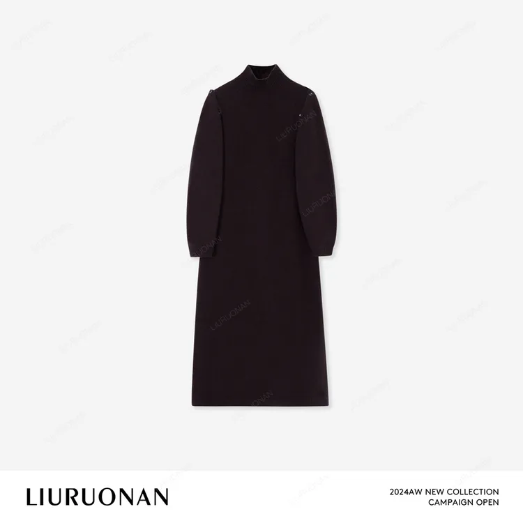 LIURUONAN 24AW【斯拉夫长裙】小立领100%纯羊毛中长款保暖连衣裙