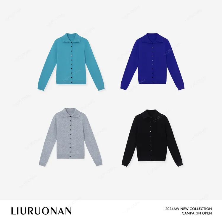 LIURUONAN 24AW【暖空气】黑色全羊毛针织衫休闲翻领开衫上衣外套女