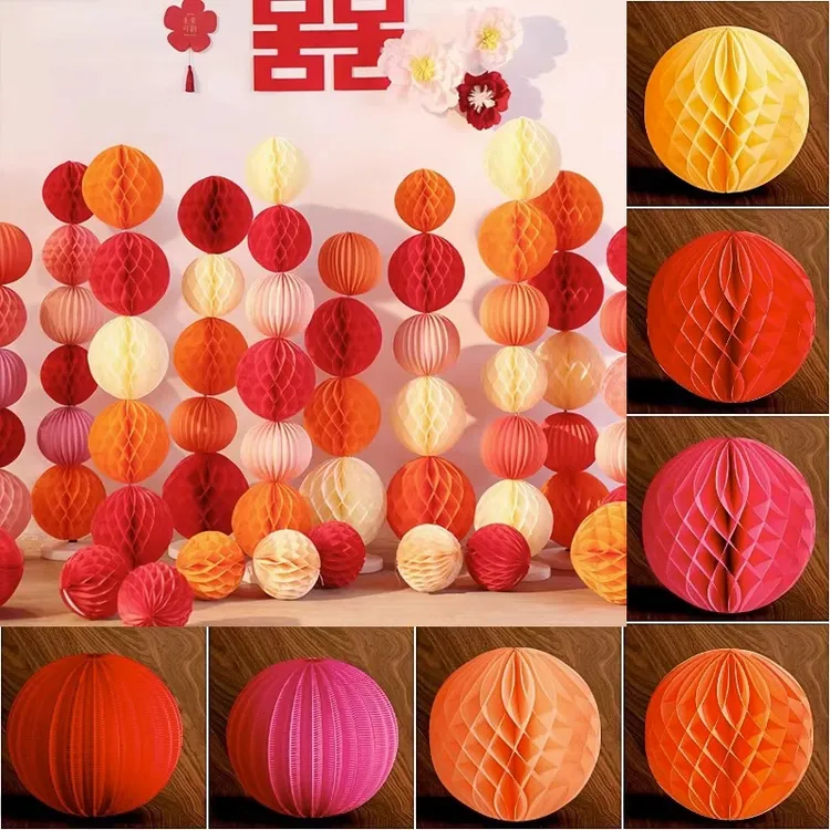 网红蜂窝球婚房布置套装结婚女方卧室新房装饰客厅纸灯笼挂饰吊顶