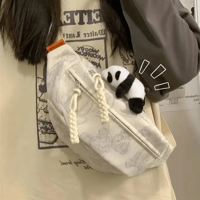 可爱小熊手机背包男女日系ins学生休闲小众斜挎包港风运动胸包z