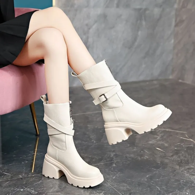 2025新款高帮厚底马丁靴时尚洋气舒适轻便耐穿耐磨增高中筒棉靴