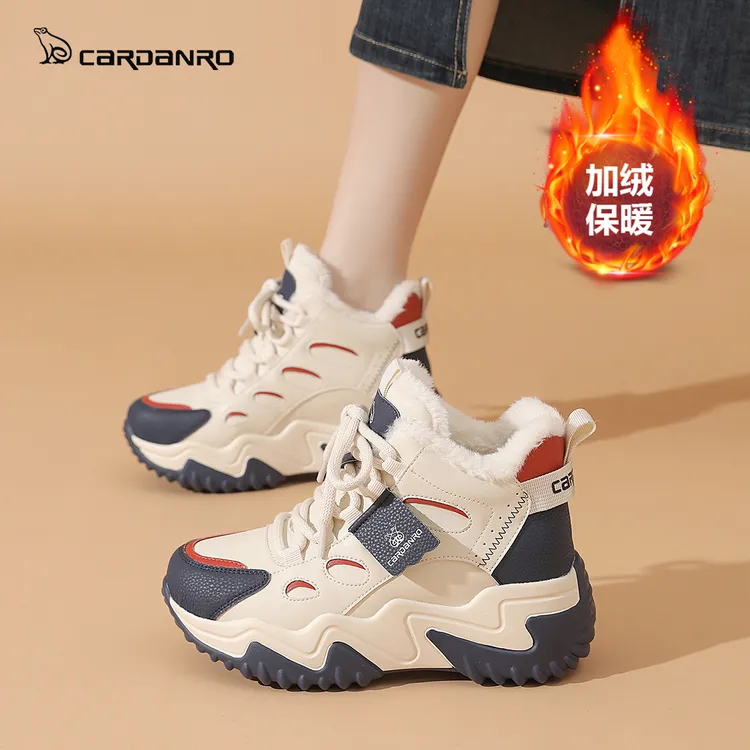 Cardanro/卡丹路棉鞋厚底雪地靴女2025冬季加绒增高女鞋户外保暖