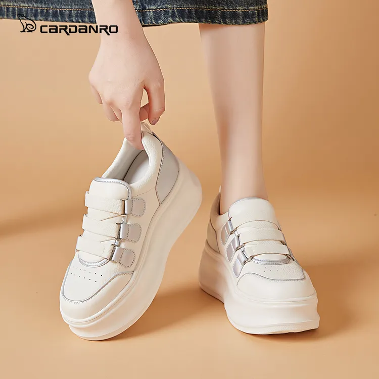 意大利卡丹路厚底小白鞋女2024新款爆款秋季魔术贴休闲运动板鞋子