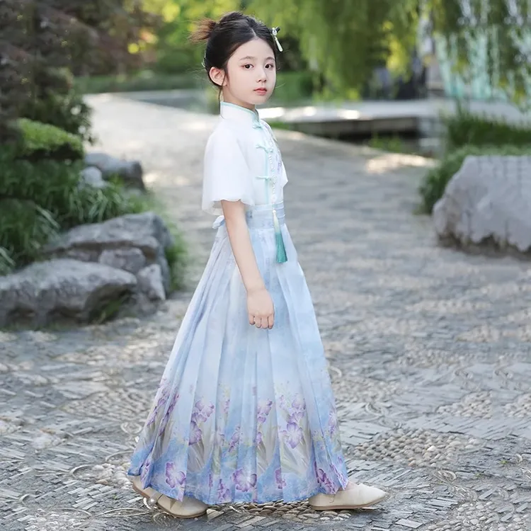 女童古装汉服套装2024新款儿童古风新中式唐装中国风薄款马面裙夏