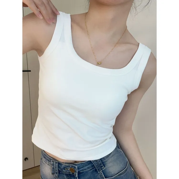 芬娜富纯色背心女自带胸垫固定杯背心遮副乳百搭内搭外穿简约背心