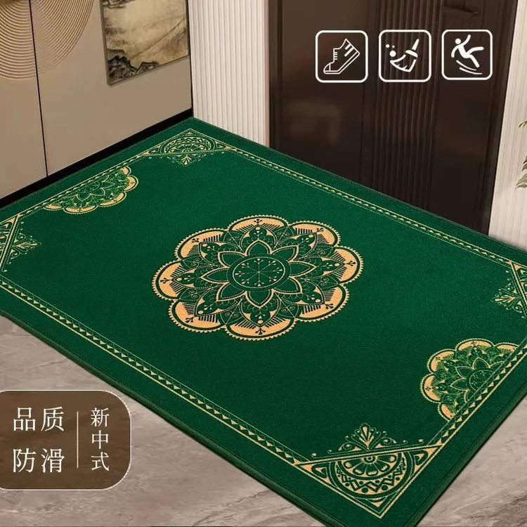 地垫入户门垫绿色步步莲升进门垫脚垫门口垫中式比利时绒定制