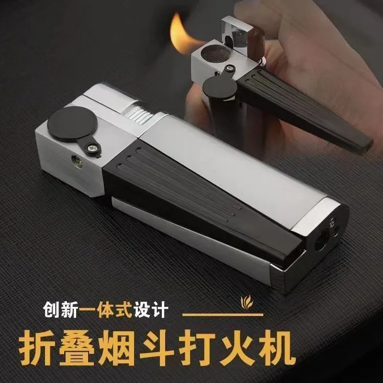2023新款斜火明火打火机充气烟斗打火机自带卷烟器打火机