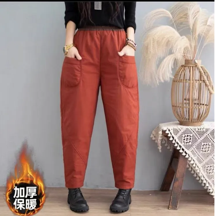 复古撞色夹棉哈伦裤女冬季通勤简约加棉加厚妈妈休闲爆款外穿棉裤
